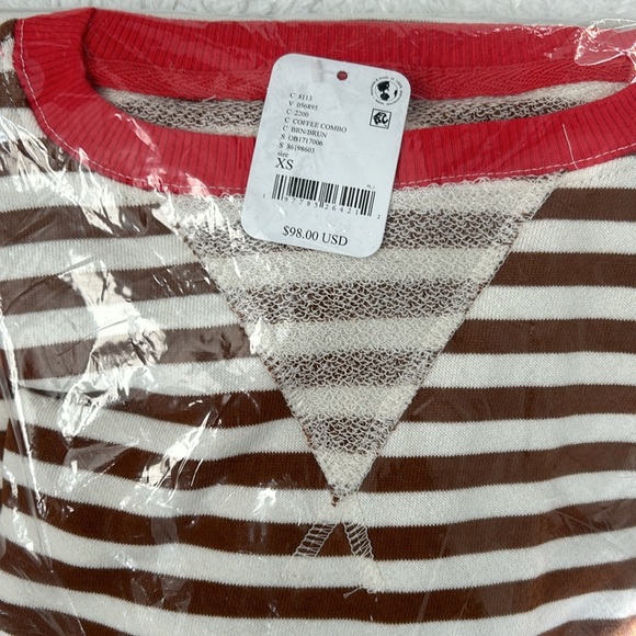 NWT FREE PEOPLE Classic Striped Oversized Crewneck / Coffee Combo Size XS - Picture 6 of 6